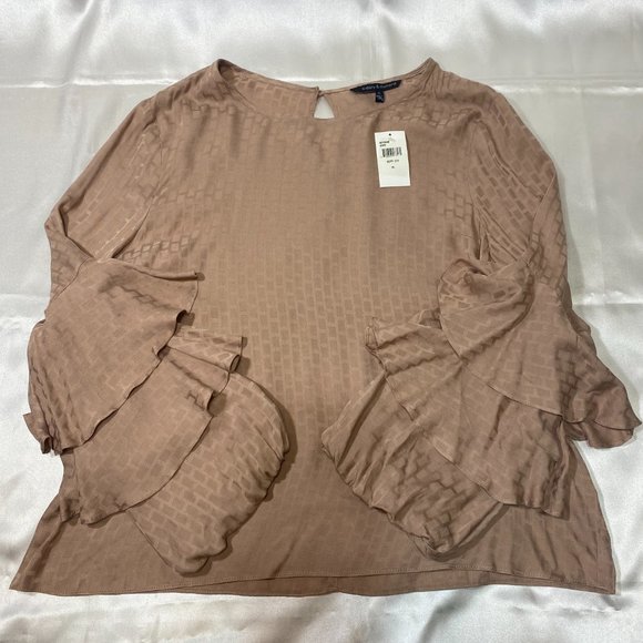 S&D Gretchen Ruffle Tiered Long Sleeve Blouse Scoop Neck Coco Brown,Size XL,NEW - Picture 3 of 9